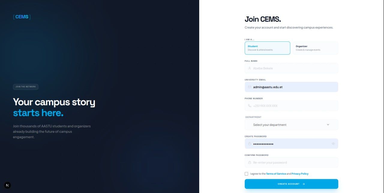 CEMS: AASTU Campus Event Management System — screenshot 2
